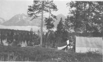 Campsite with mountains in distance, Wyoming Trip