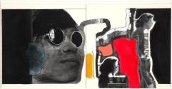 [Photomontage [Man in sunglasses, woman walking]]