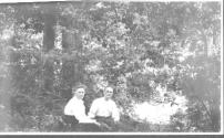 Adelaide Hubbell and George Eastman in forest, Oak Lodge Trip