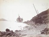 [The Pacific Mail Steamship Company's Steamer Alaska together with a Chinese junk blown ashore during the typhoon of 1874]