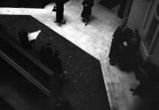 [View from above of people loitering below]