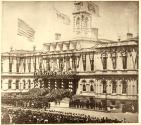 [City Hall, New York with people entering to view the body of Abraham Lincoln]