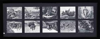 [Briggs Kinetoscope Slide: Christopher Columbus, George Washington, General Wolfe, American Revolution battle scenes]