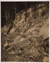 [Wooded hillside, man sitting on rock]
