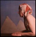 [Woman posed as sphinx]