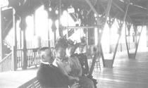 Travel companions inside train station, California Trip