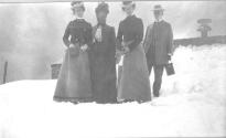 George Eastman and companions on snowy hill, California Trip