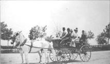 Travel companions in horse drawn carriage, California Trip