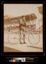 [Contestant in bicycle race, Driving Park track, Rochester NY]