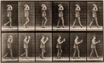 Walking, taking off hat