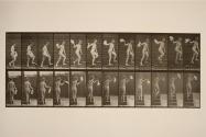 Ascending stairs, looking round, waving hand'chief