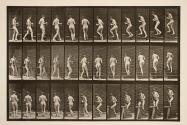 Turning and ascending stairs, pitcher and goblet in hands