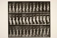 Descending stairs, turning, water jar on l. shoulder