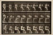 Sitting, crossing legs, filling goblet from pitcher