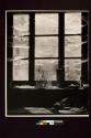 [Window covered in spider webs]