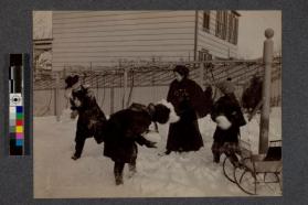 [Group of people throwing snowballs]