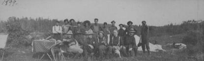 Group portrait at Camp Alexander, Lake Nipigon Trip