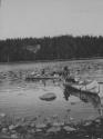 Fishing companions in canoes, Lake Nipigon Trip