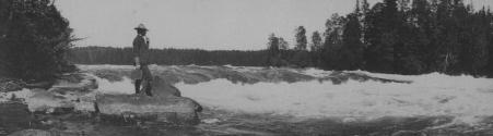 Albert Eastwood at rapids above Virgin Falls, Lake Nipigon Trip