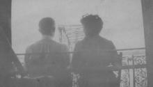 George Eastman and travel companion looking over water, Western Trip