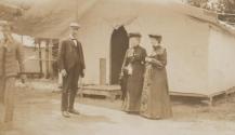 Mulligans and Adelaide Hubbell near cabin, Western Trip