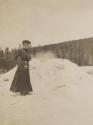 Mary Mulligan beside Yellowstone geyser, Western Trip