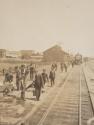 Travelers disembarking from train, Western Trip