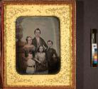 [Daguerreotype copy of painted portrait of family by naive artist]