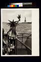 [Woman in a Statue of Liberty costume]