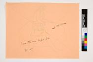 [Drawn figure in front of a circular shape]