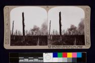 H.E. shells bursting in Mametz Wood, hotly contested with the Prussian Guard finally taken July, 1916