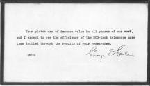 Framed statement by George E. Hale Praising Eastman Dry Plates