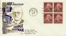 Envelope celebrating George Eastman's Centennial featuring images of Eastman and cameras