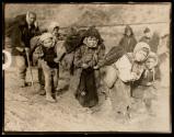 Serbia. Refugees on railroad track en route to Grdlitza.