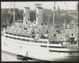 [The Swedish tourist liner "Kungsholm" in front of the Old Town (Gamla Staden) of Stockholm]