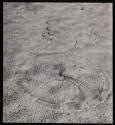 [Circle formed in sand by a grass stalk moved around by the wind]