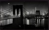 [Brooklyn Bridge at night seen from the Brooklyn side]