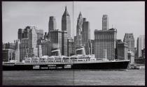 S.S. America and the skyscrapers of Downtown Manhattan