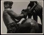 [Man on hoisting ball, Empire State Building]