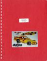 Torn booklet page with photo of sketch of Kodak Films Racing car glued to it