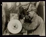 [Cement mixers stop to repair the machine.]