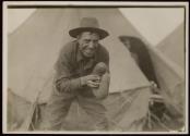 [Soldier with catchers mitt, Army training camp]