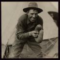 [Soldier with catcher's mitt, Army training camp]