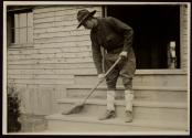 [Soldier sweeping steps, Army training camp]
