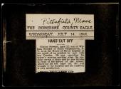 ["Hand Cut Off" - newspaper clipping]