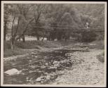 [Relief worker crossing small bridge]
