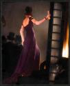 Fashion Illustration: Woman in Purple Evening Gown by glass pillar