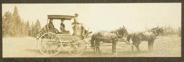 Maria Eastman and nurse in carriage at Yellowstone National Park, Western Trip