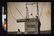 [Man with aerial camera in basket of balloon]
