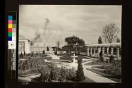 View of terrace garden with water fountains